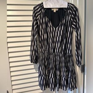 Michael Kors Navy and White Dress Smocked Waist Dress